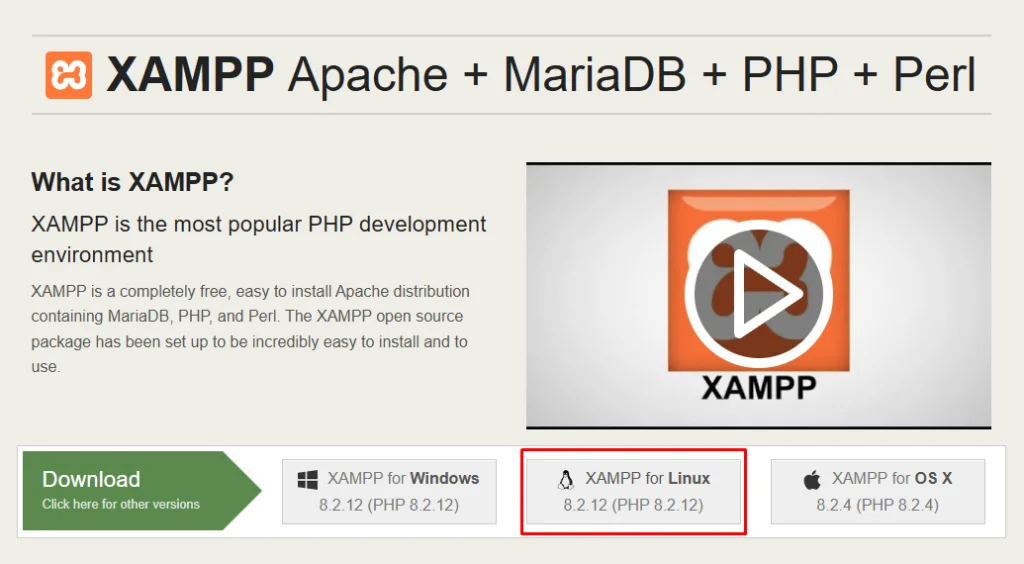 Minh họa Giao diện tải XAMPP trên trang chính thức