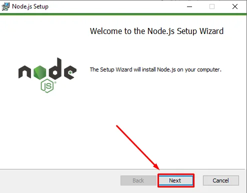 Minh họa Giao diện khởi động trình cài đặt Node.js.
