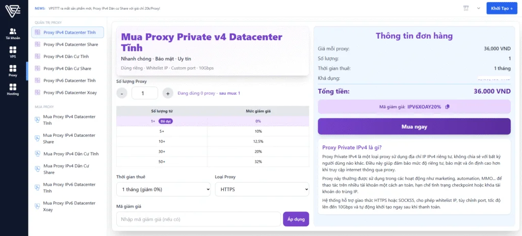 Minh họa Hướng dẫn mua proxy tại web - bước 2