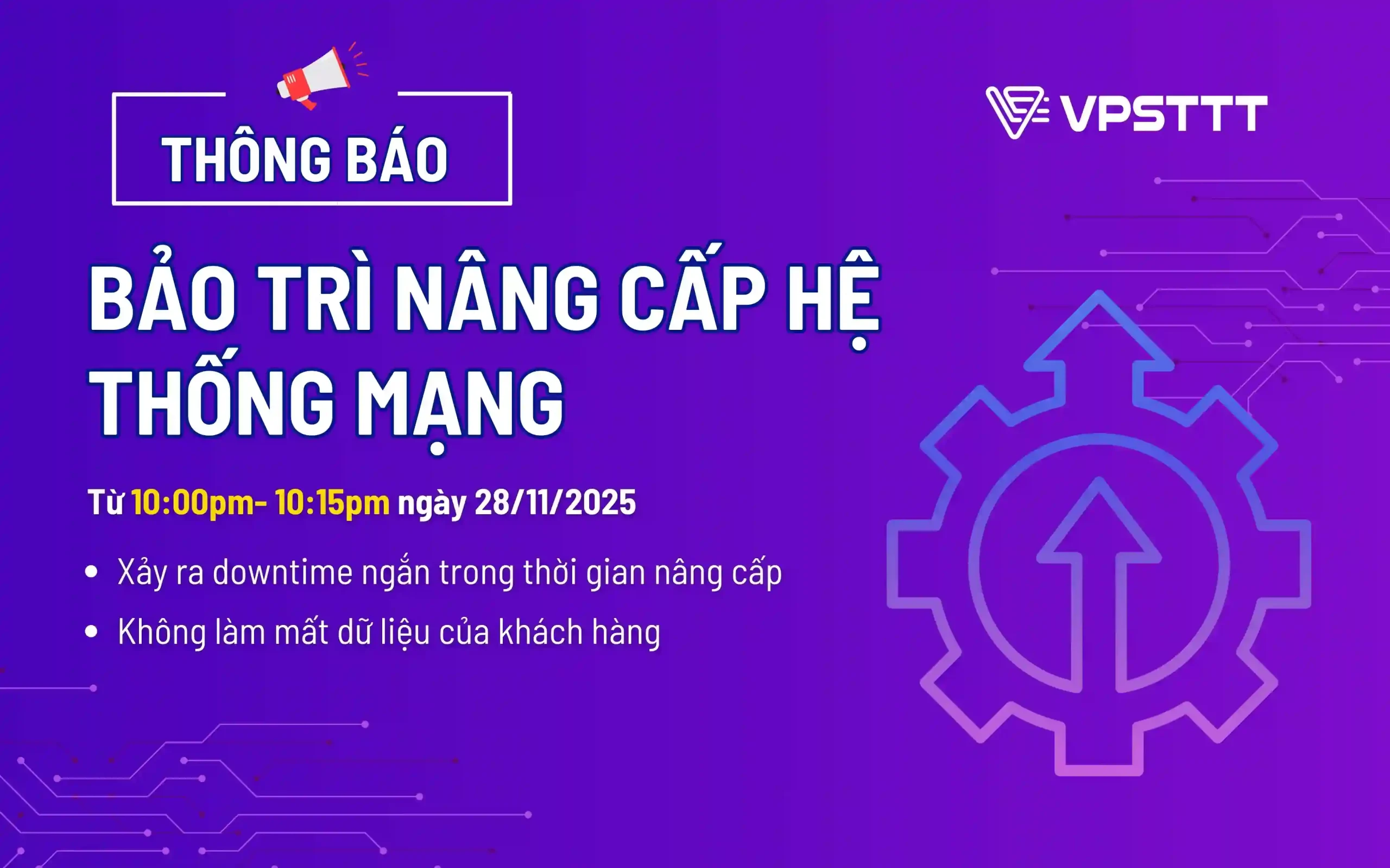 Thông báo bảo trì nâng cấp hệ thống mạng 2025