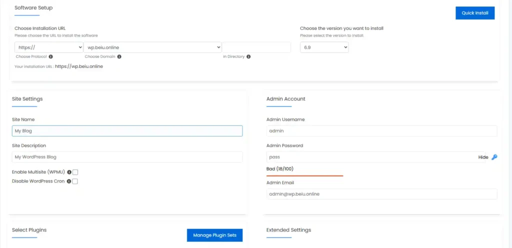 cài đặt WordPress tự động