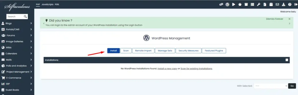 cài đặt WordPress tự động