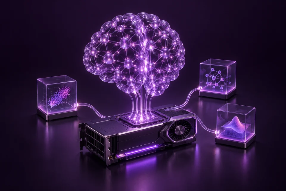 Bộ não nơ-ron và GPU minh họa thử nghiệm AI