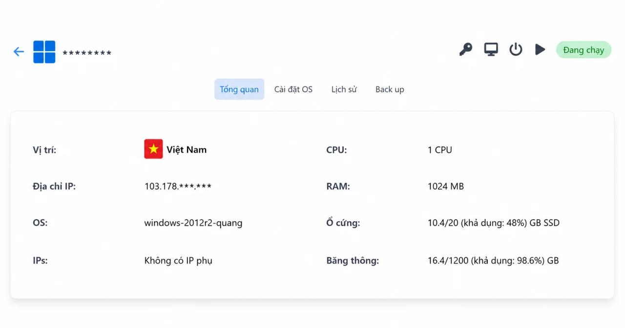 Giao diện quản lý VPS tại VPSTTT
