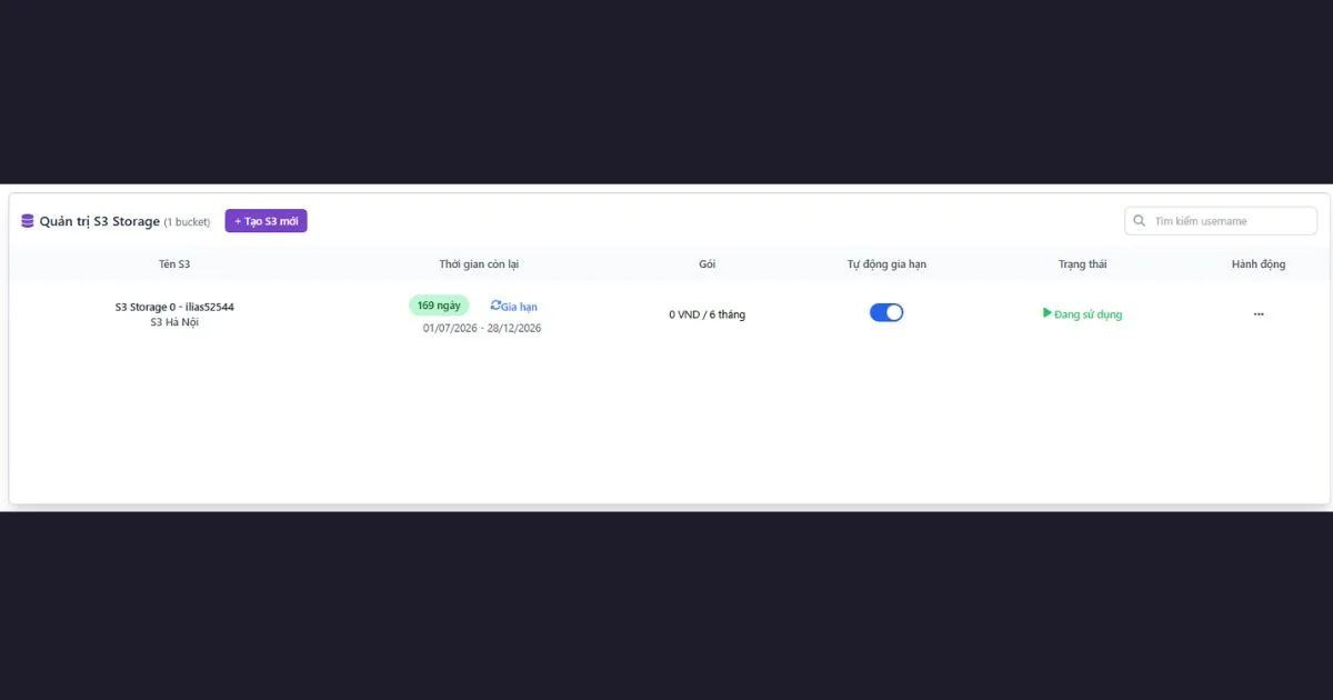 Giao diện quản lý Server tại VPSTTT