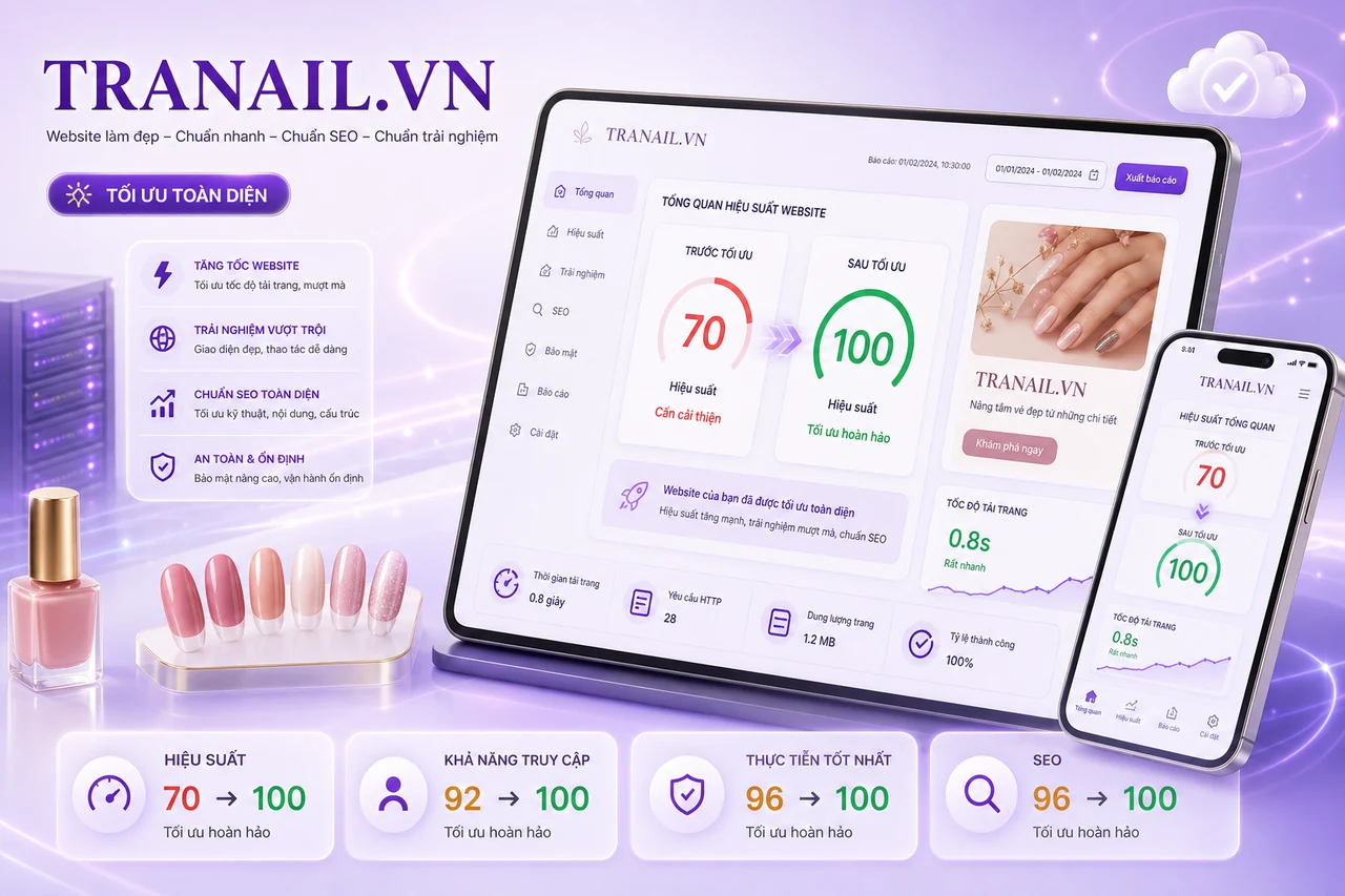 TRANAIL.VN từ 70 lên 100, toàn bộ chỉ số đều đạt 100