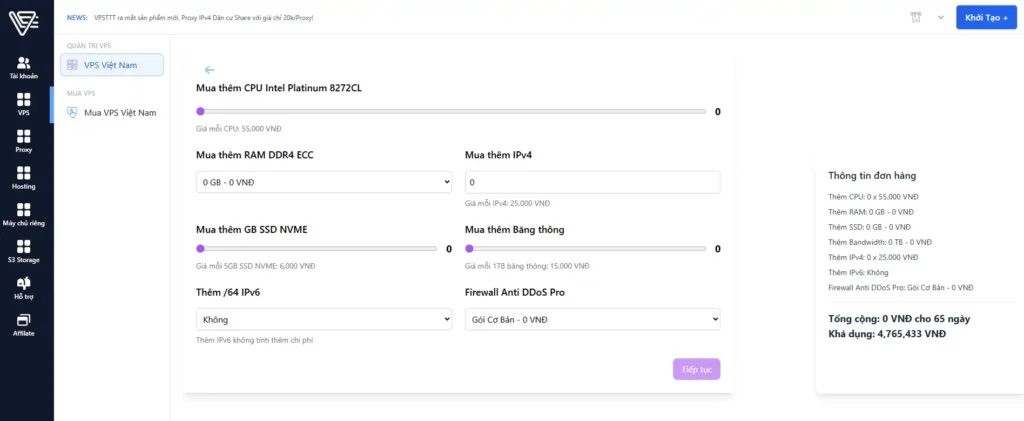 Hướng dẫn order VPS và gia hạn dịch vụ tại VPSTTT 2026 5 order