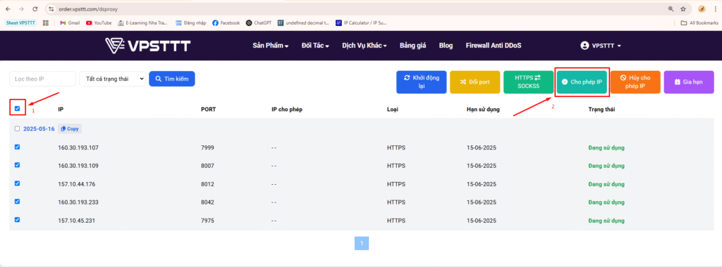 Cho phép IP sử dụng Proxy