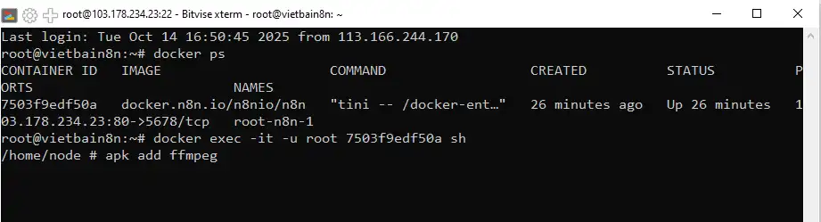 Hướng dẫn cài FFmpeg lên N8N bằng Docker 3 Hướng dẫn cài FFmpeg