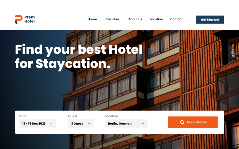 Orange and Navy Modern Hotel Website Desktop Prototype